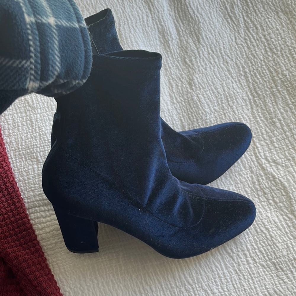 Blue velvet booties